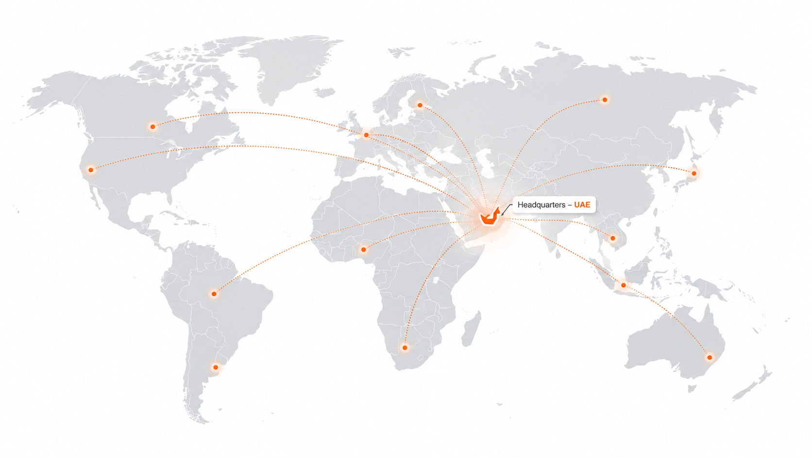 World map showing the UAE as GTW's operating base and future global reach
